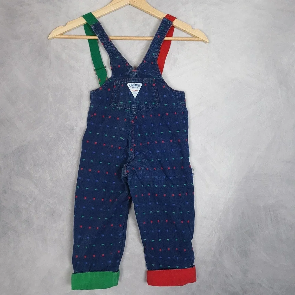 Vintage OshKosh B'gosh Overalls Toddler 3T Vestbak Colorblock Geometric 80s